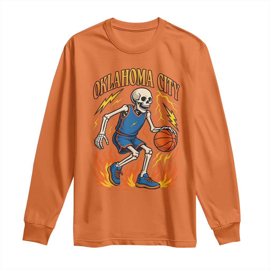 Oklahoma City Basketball Skeleton Long Sleeve Shirt OKC Hoops Fan Life Sport Lover - Wonder Print Shop