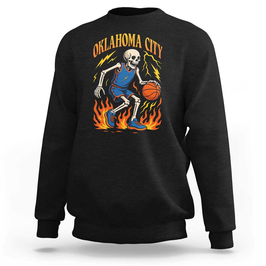 Oklahoma City Basketball Skeleton Sweatshirt OKC Hoops Fan Life Sport Lover - Wonder Print Shop