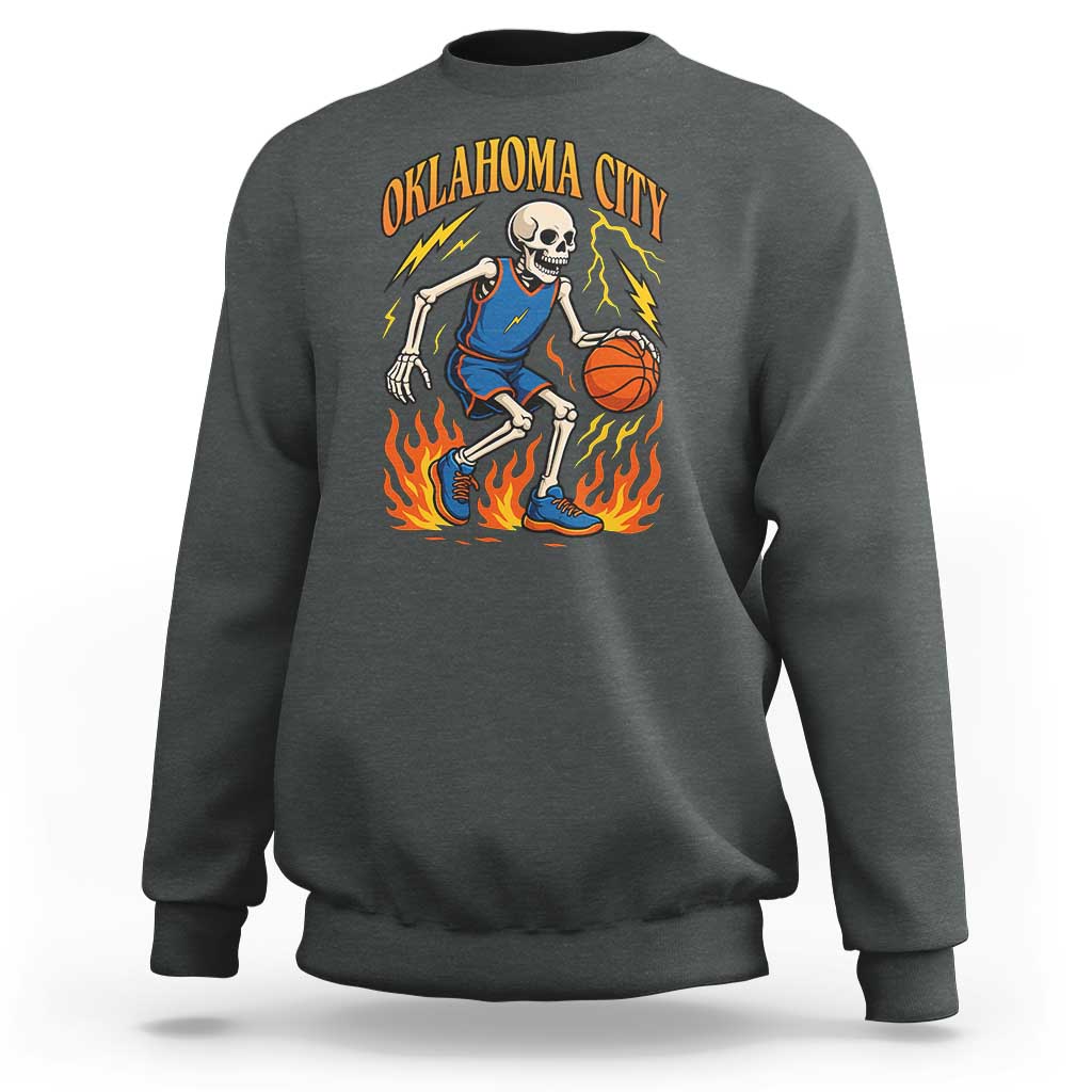 Oklahoma City Basketball Skeleton Sweatshirt OKC Hoops Fan Life Sport Lover - Wonder Print Shop