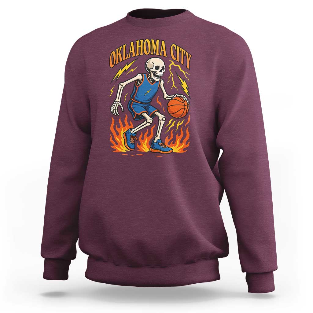 Oklahoma City Basketball Skeleton Sweatshirt OKC Hoops Fan Life Sport Lover - Wonder Print Shop