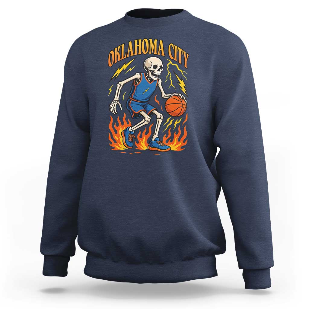 Oklahoma City Basketball Skeleton Sweatshirt OKC Hoops Fan Life Sport Lover - Wonder Print Shop