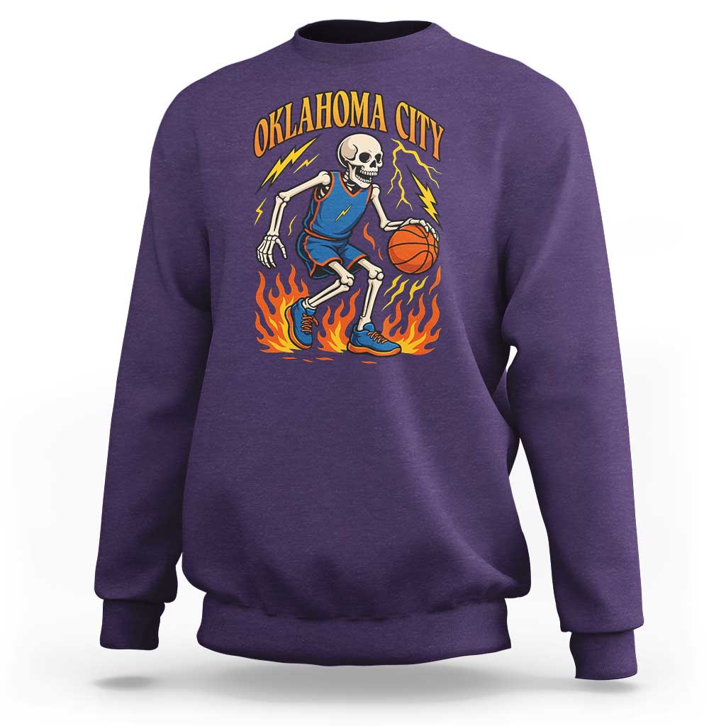 Oklahoma City Basketball Skeleton Sweatshirt OKC Hoops Fan Life Sport Lover - Wonder Print Shop