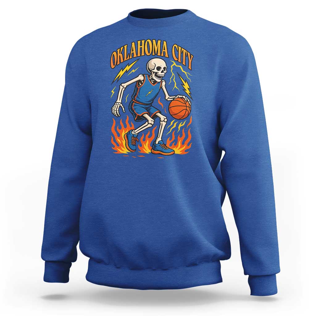 Oklahoma City Basketball Skeleton Sweatshirt OKC Hoops Fan Life Sport Lover - Wonder Print Shop