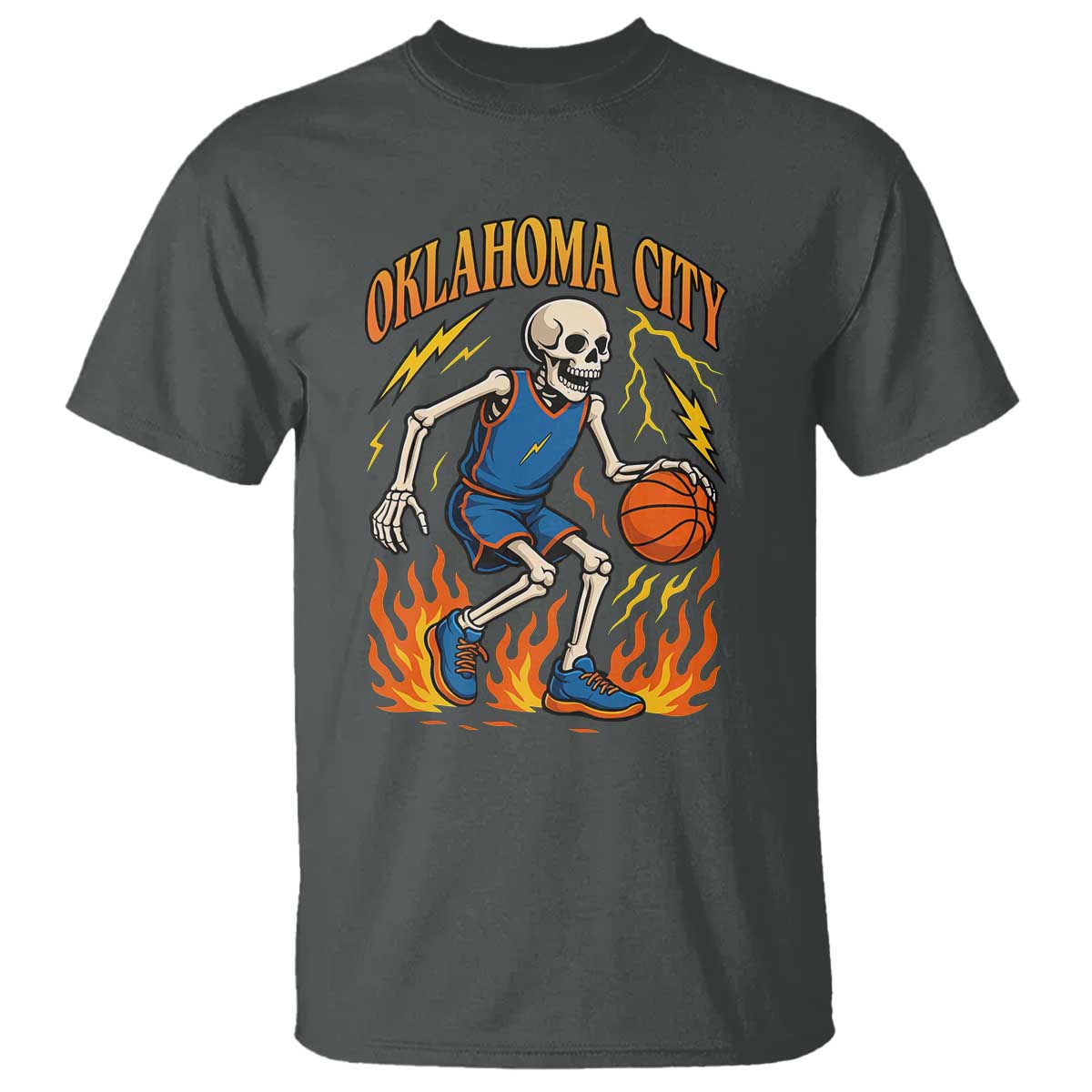 Oklahoma City Basketball Skeleton T Shirt OKC Hoops Fan Life Sport Lover - Wonder Print Shop