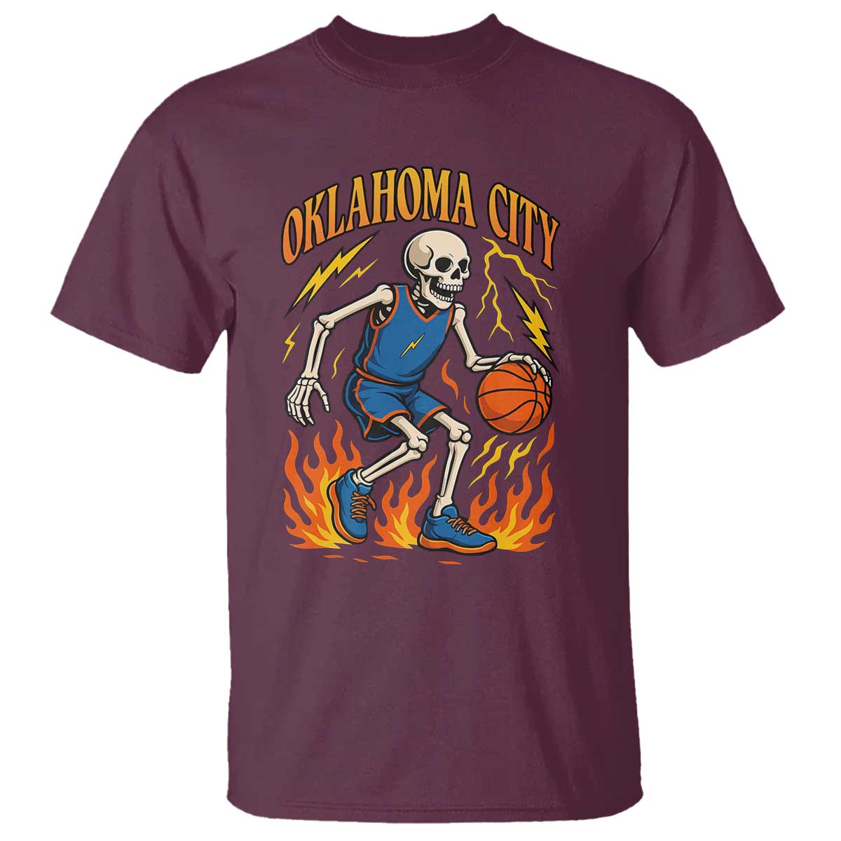 Oklahoma City Basketball Skeleton T Shirt OKC Hoops Fan Life Sport Lover - Wonder Print Shop