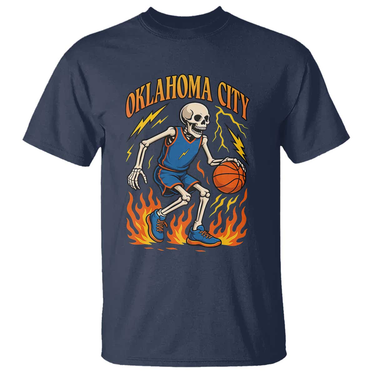 Oklahoma City Basketball Skeleton T Shirt OKC Hoops Fan Life Sport Lover - Wonder Print Shop