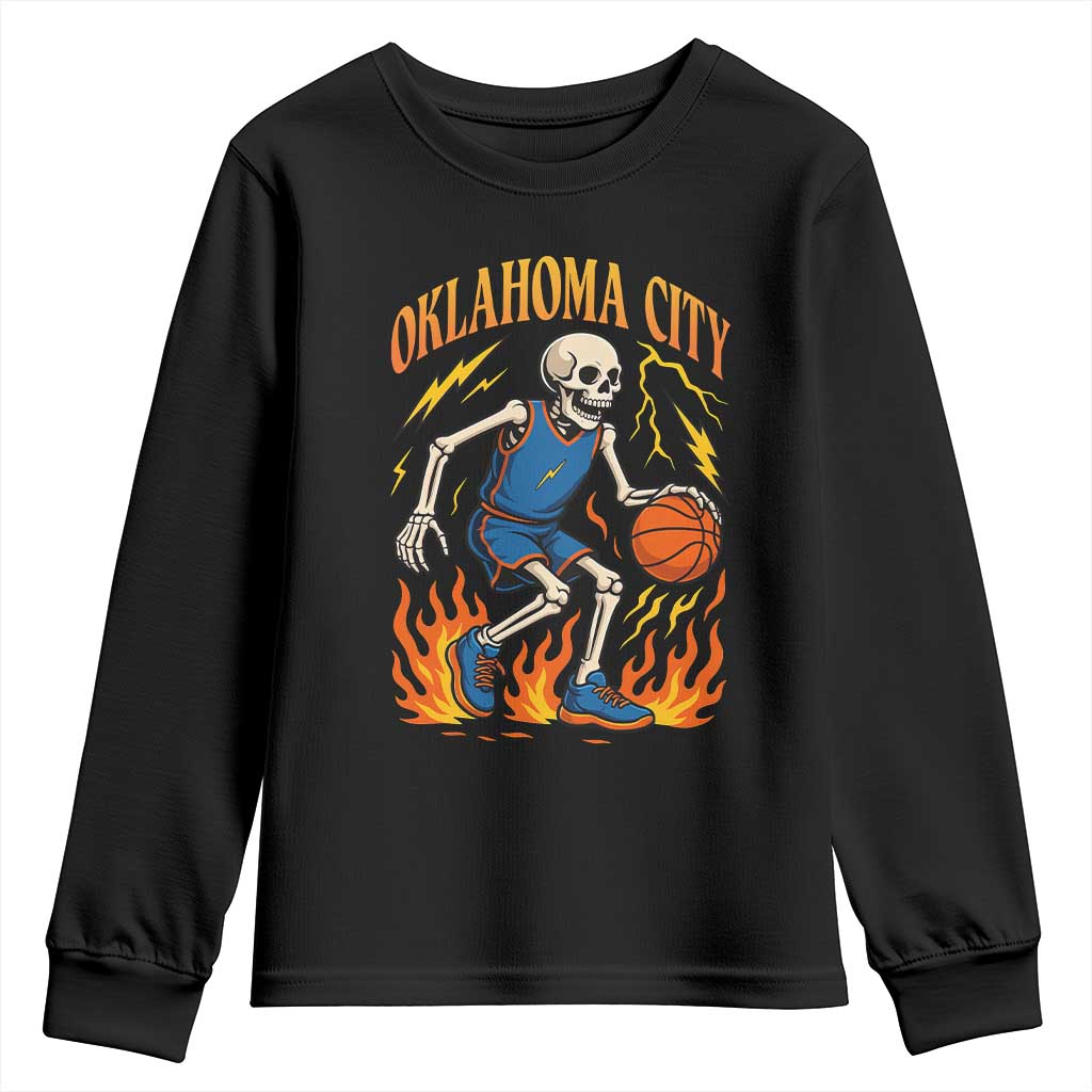 Oklahoma City Basketball Skeleton Youth Sweatshirt OKC Hoops Fan Life Sport Lover - Wonder Print Shop