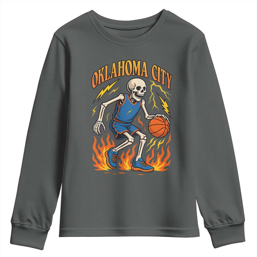 Oklahoma City Basketball Skeleton Youth Sweatshirt OKC Hoops Fan Life Sport Lover - Wonder Print Shop