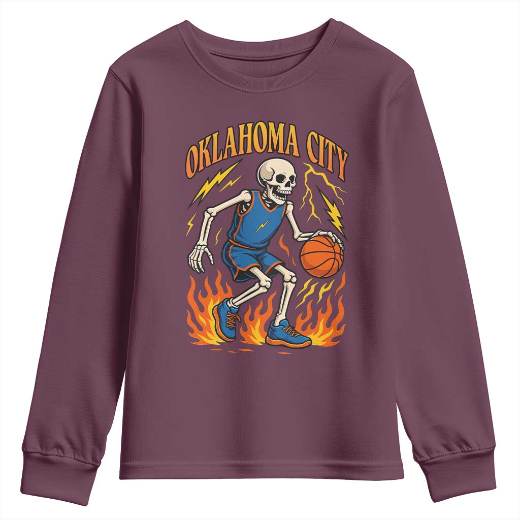 Oklahoma City Basketball Skeleton Youth Sweatshirt OKC Hoops Fan Life Sport Lover - Wonder Print Shop