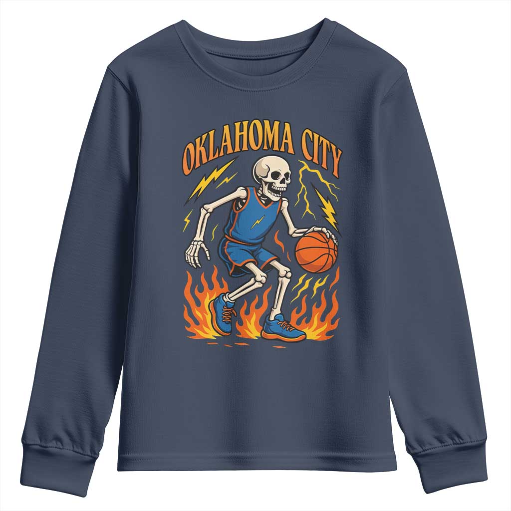 Oklahoma City Basketball Skeleton Youth Sweatshirt OKC Hoops Fan Life Sport Lover - Wonder Print Shop
