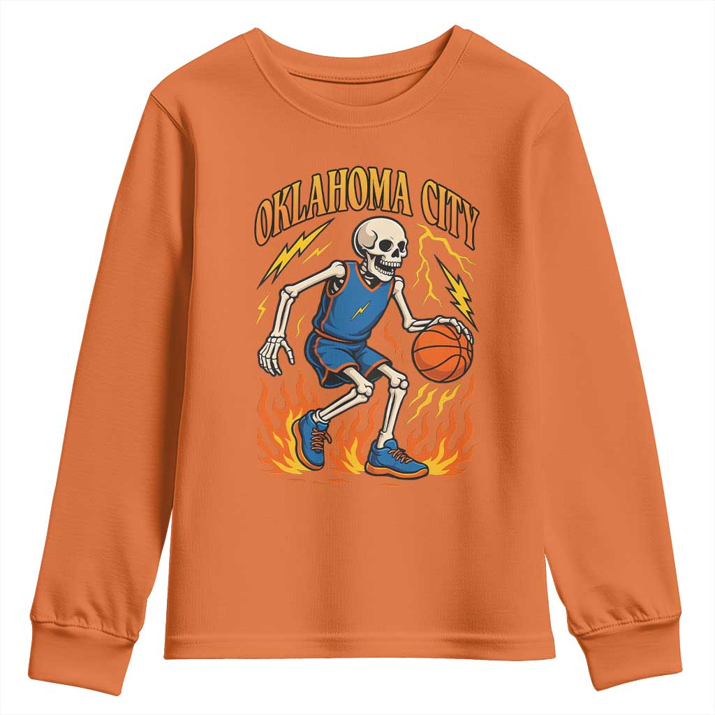 Oklahoma City Basketball Skeleton Youth Sweatshirt OKC Hoops Fan Life Sport Lover - Wonder Print Shop