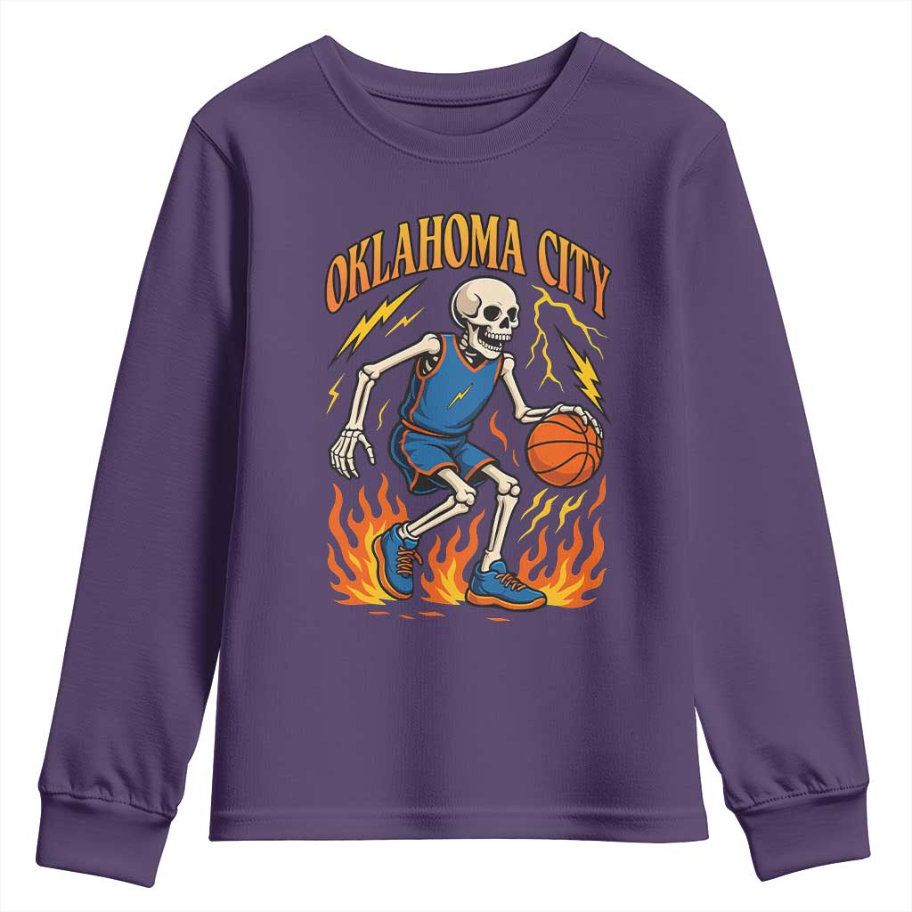 Oklahoma City Basketball Skeleton Youth Sweatshirt OKC Hoops Fan Life Sport Lover - Wonder Print Shop