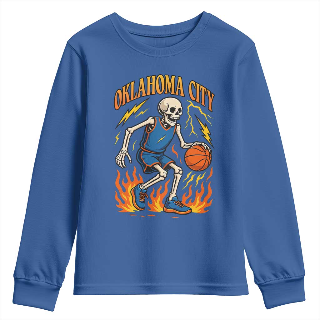 Oklahoma City Basketball Skeleton Youth Sweatshirt OKC Hoops Fan Life Sport Lover - Wonder Print Shop
