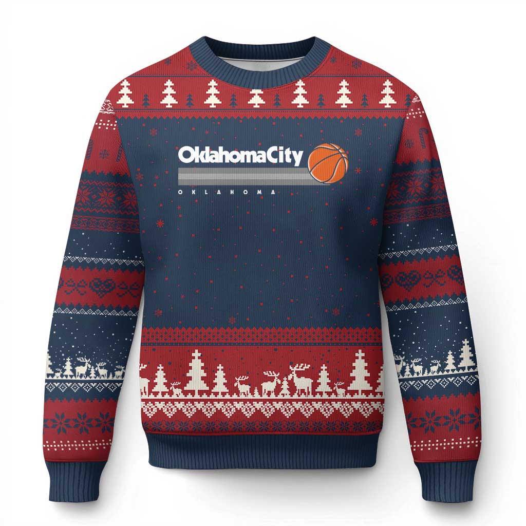 Retro Oklahoma City Basketball Ugly Christmas Sweater Vintage OKC Hoops Lover Sports Fan - Wonder Print Shop