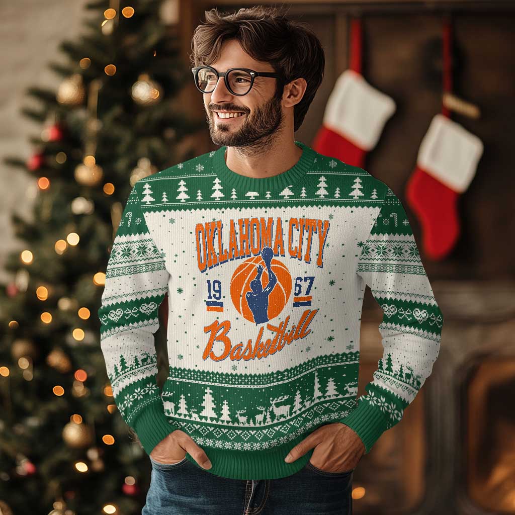 Retro Oklahoma City Basketball Ugly Christmas Sweater Vintage OKC Since 1967 Hoops Lover Sports Fan - Wonder Print Shop
