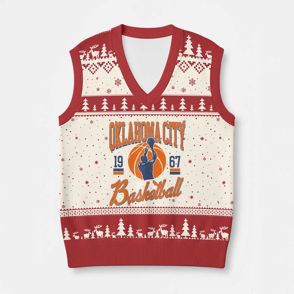 Retro Oklahoma City Basketball V-Neck Knit Sweater Vest Vintage OKC Since 1967 Hoops Lover Sports Fan - Wonder Print Shop