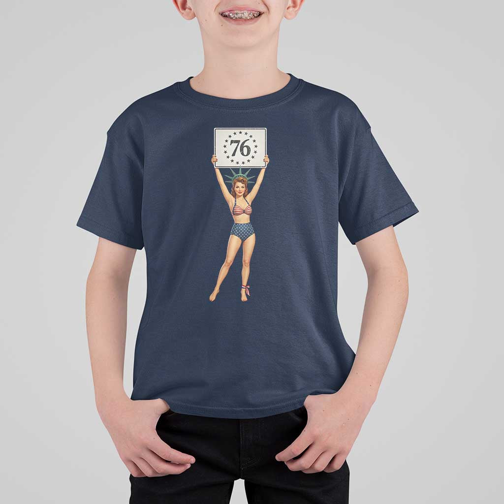 Vintage Patriotic Pin Up Girl 1776 T Shirt For Kid Statue of Liberty Retro Americana Graphic