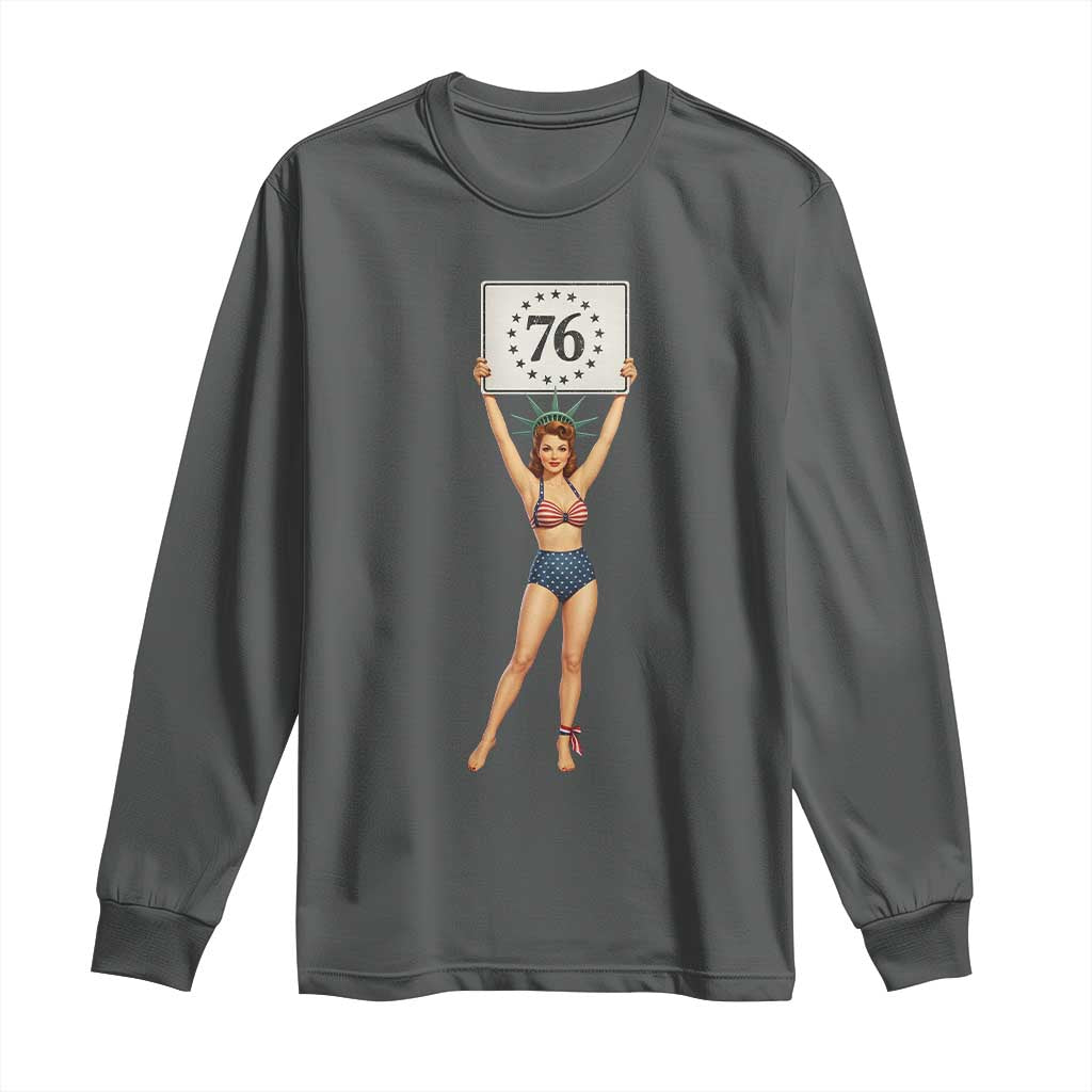 Vintage Patriotic Pin Up Girl 1776 Long Sleeve Shirt Statue of Liberty Retro Americana Graphic