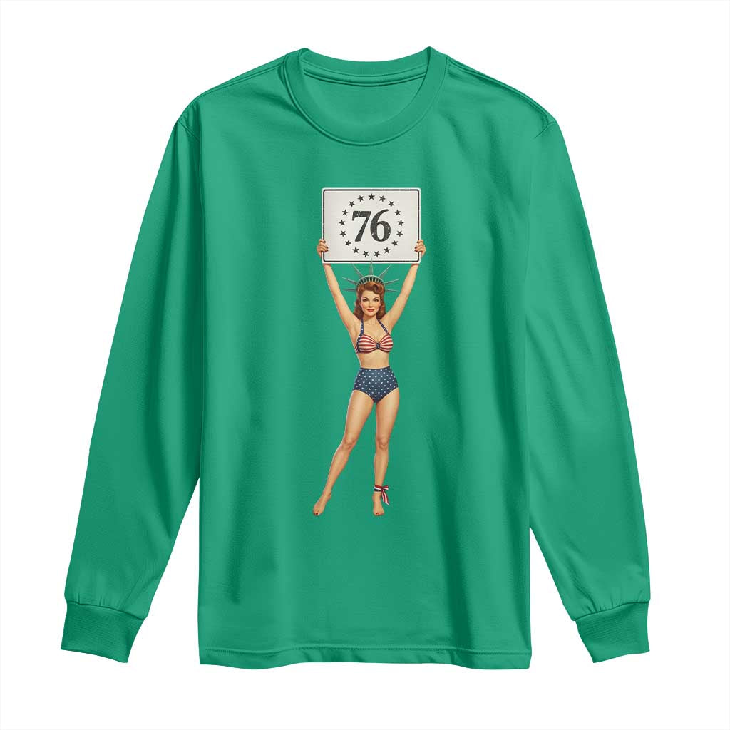 Vintage Patriotic Pin Up Girl 1776 Long Sleeve Shirt Statue of Liberty Retro Americana Graphic
