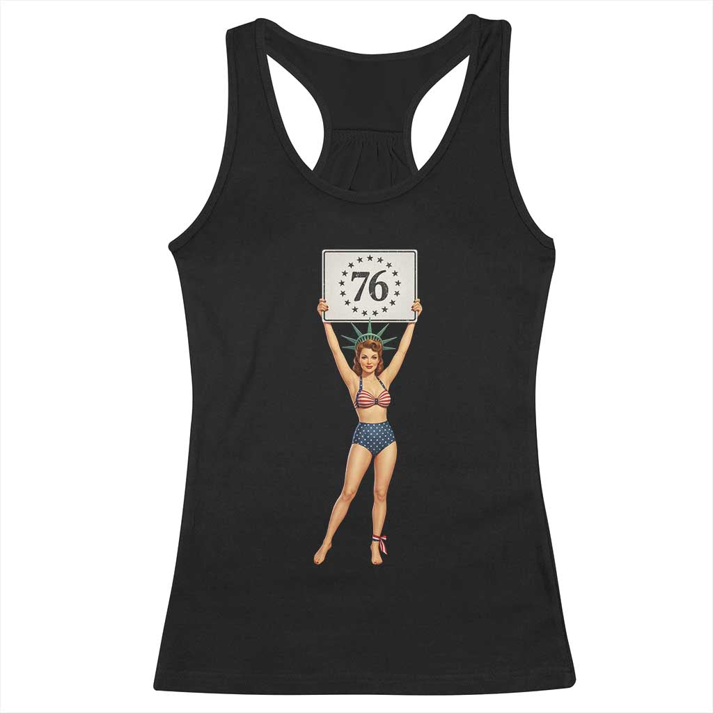 Vintage Patriotic Pin Up Girl 1776 Racerback Tank Top Statue of Liberty Retro Americana Graphic