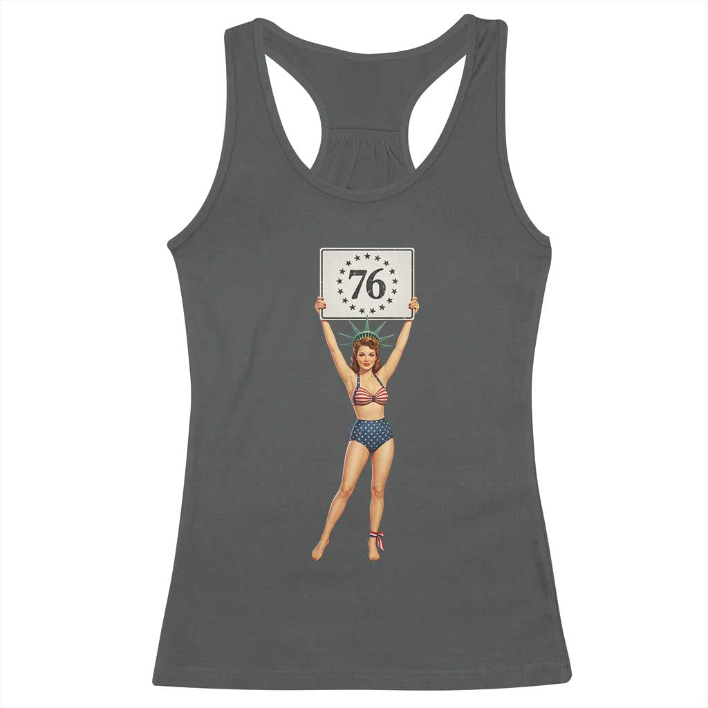 Vintage Patriotic Pin Up Girl 1776 Racerback Tank Top Statue of Liberty Retro Americana Graphic