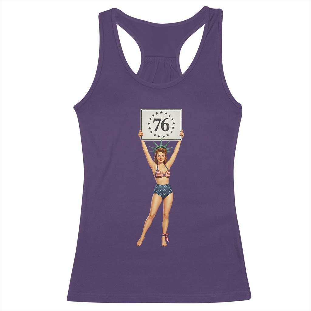 Vintage Patriotic Pin Up Girl 1776 Racerback Tank Top Statue of Liberty Retro Americana Graphic