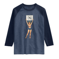 Vintage Patriotic Pin Up Girl 1776 Raglan Shirt Statue of Liberty Retro Americana Graphic