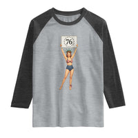 Vintage Patriotic Pin Up Girl 1776 Raglan Shirt Statue of Liberty Retro Americana Graphic