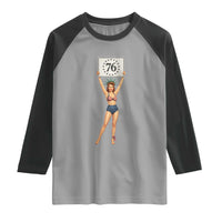 Vintage Patriotic Pin Up Girl 1776 Raglan Shirt Statue of Liberty Retro Americana Graphic
