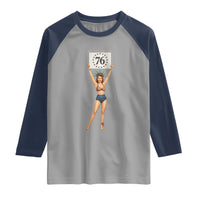 Vintage Patriotic Pin Up Girl 1776 Raglan Shirt Statue of Liberty Retro Americana Graphic