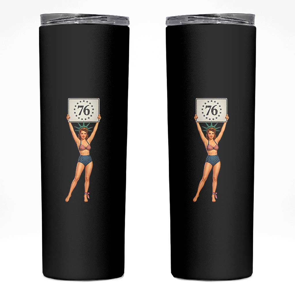 Vintage Patriotic Pin Up Girl 1776 Skinny Tumbler Statue of Liberty Retro Americana Graphic