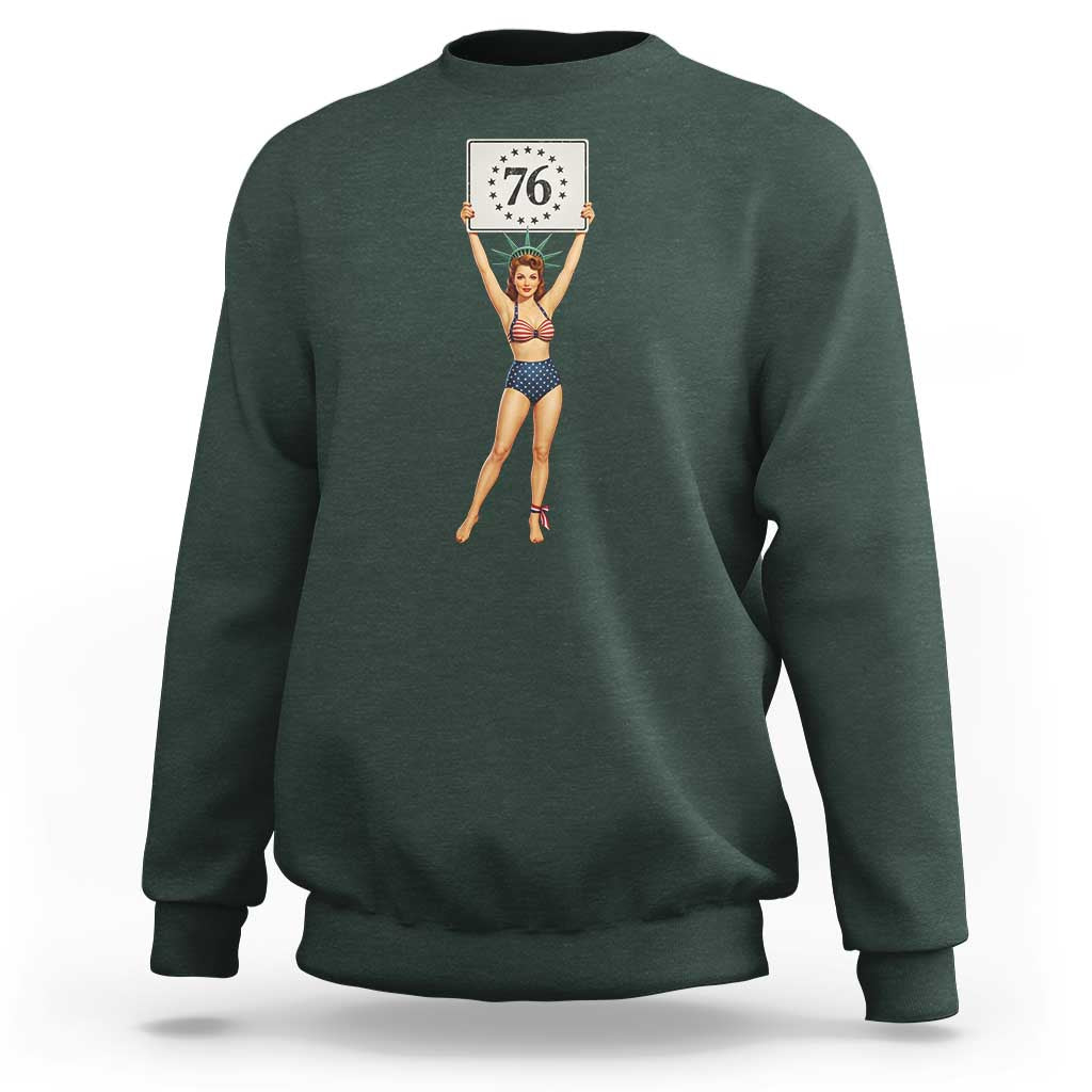 Vintage Patriotic Pin Up Girl 1776 Sweatshirt Statue of Liberty Retro Americana Graphic