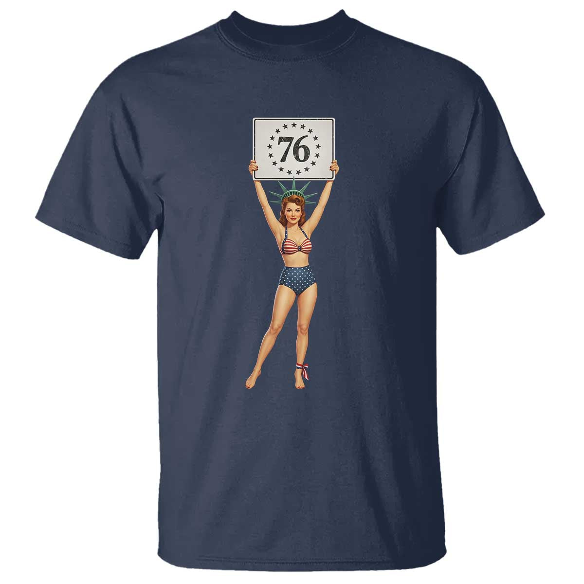 Vintage Patriotic Pin Up Girl 1776 T Shirt Statue of Liberty Retro Americana Graphic