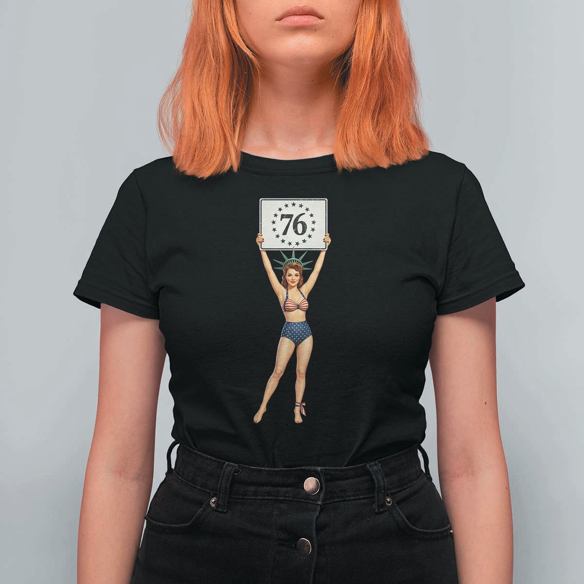Vintage Patriotic Pin Up Girl 1776 T Shirt For Women Statue of Liberty Retro Americana Graphic