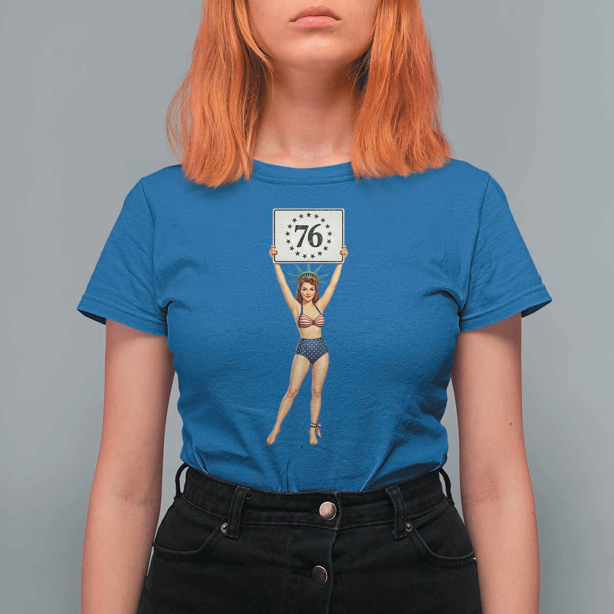 Vintage Patriotic Pin Up Girl 1776 T Shirt For Women Statue of Liberty Retro Americana Graphic