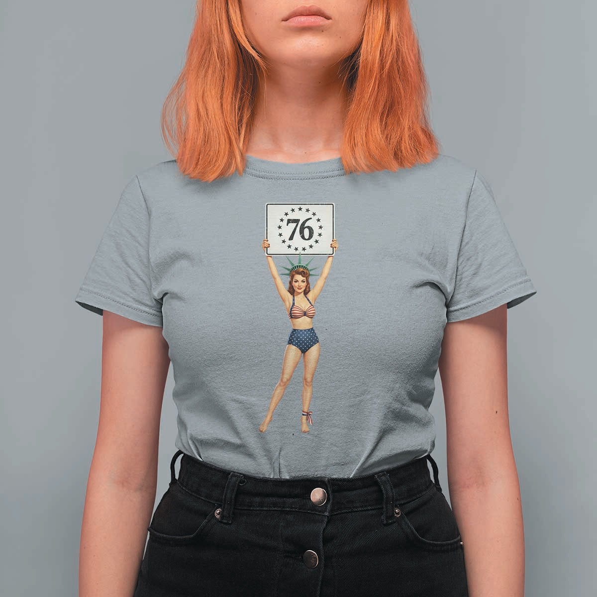Vintage Patriotic Pin Up Girl 1776 T Shirt For Women Statue of Liberty Retro Americana Graphic