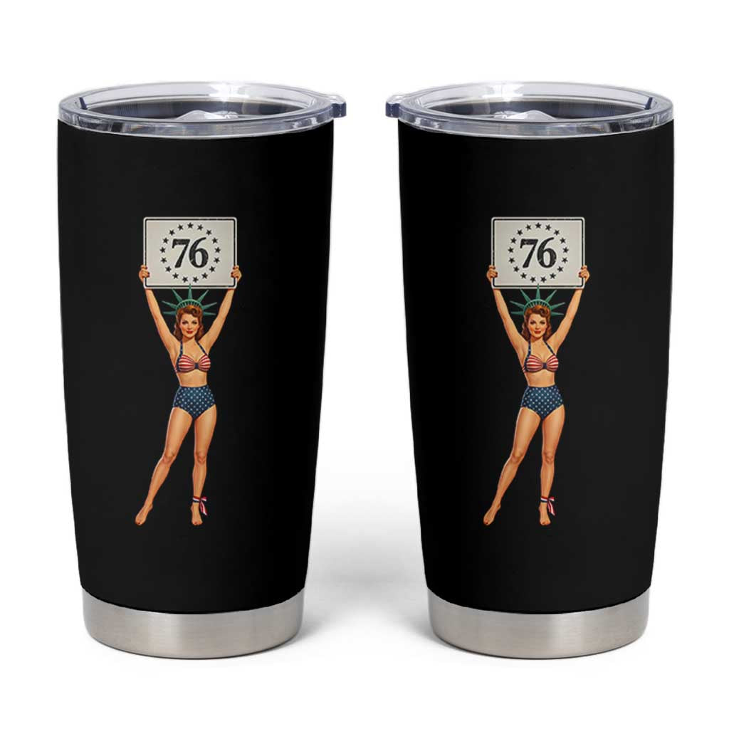 Vintage Patriotic Pin Up Girl 1776 Tumbler Cup Statue of Liberty Retro Americana Graphic