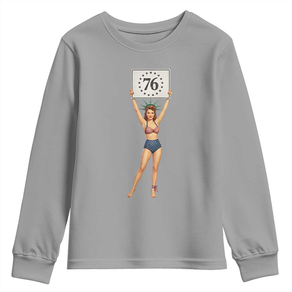 Vintage Patriotic Pin Up Girl 1776 Youth Sweatshirt Statue of Liberty Retro Americana Graphic