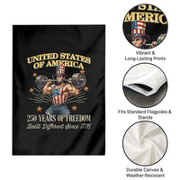USA 250 Years of Freedom Muscular Uncle Sam Weightlifter Garden Flag Built Different Since 1776 Funny Patriotic Buff Graphic