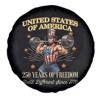USA 250 Years of Freedom Muscular Uncle Sam Weightlifter Spare Tire Cover Built Different Since 1776 Funny Patriotic Buff Graphic