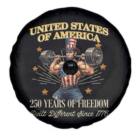 USA 250 Years of Freedom Muscular Uncle Sam Weightlifter Spare Tire Cover Built Different Since 1776 Funny Patriotic Buff Graphic