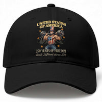 USA 250 Years of Freedom Muscular Uncle Sam Weightlifter Baseball Cap Built Different Since 1776 Funny Patriotic Buff Graphic