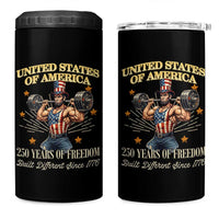 USA 250 Years of Freedom Muscular Uncle Sam Weightlifter 4 in 1 Can Cooler Tumbler Built Different Since 1776 Funny Patriotic Buff Graphic