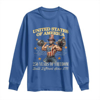 USA 250 Years of Freedom Muscular Uncle Sam Weightlifter Long Sleeve Shirt Built Different Since 1776 Funny Patriotic Buff Graphic