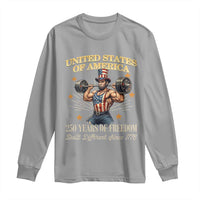 USA 250 Years of Freedom Muscular Uncle Sam Weightlifter Long Sleeve Shirt Built Different Since 1776 Funny Patriotic Buff Graphic