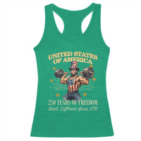 USA 250 Years of Freedom Muscular Uncle Sam Weightlifter Racerback Tank Top Built Different Since 1776 Funny Patriotic Buff Graphic