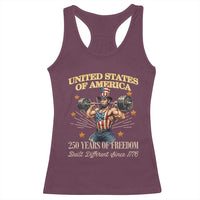 USA 250 Years of Freedom Muscular Uncle Sam Weightlifter Racerback Tank Top Built Different Since 1776 Funny Patriotic Buff Graphic