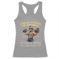 USA 250 Years of Freedom Muscular Uncle Sam Weightlifter Racerback Tank Top Built Different Since 1776 Funny Patriotic Buff Graphic