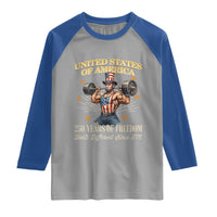 USA 250 Years of Freedom Muscular Uncle Sam Weightlifter Raglan Shirt Built Different Since 1776 Funny Patriotic Buff Graphic