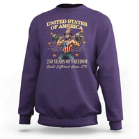 USA 250 Years of Freedom Muscular Uncle Sam Weightlifter Sweatshirt Built Different Since 1776 Funny Patriotic Buff Graphic